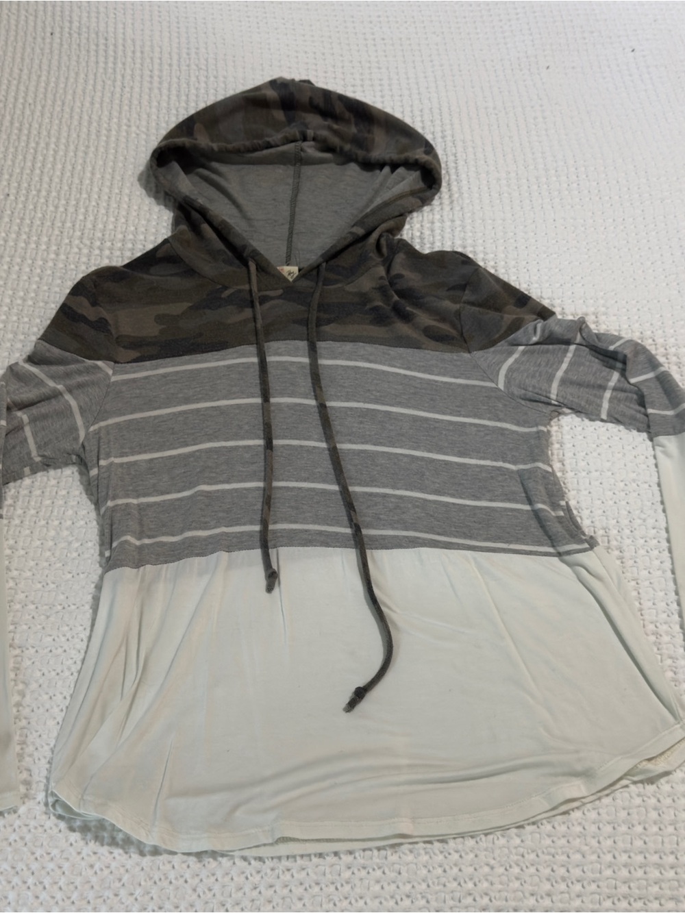 Striped Gray & White Hooded Women's Top